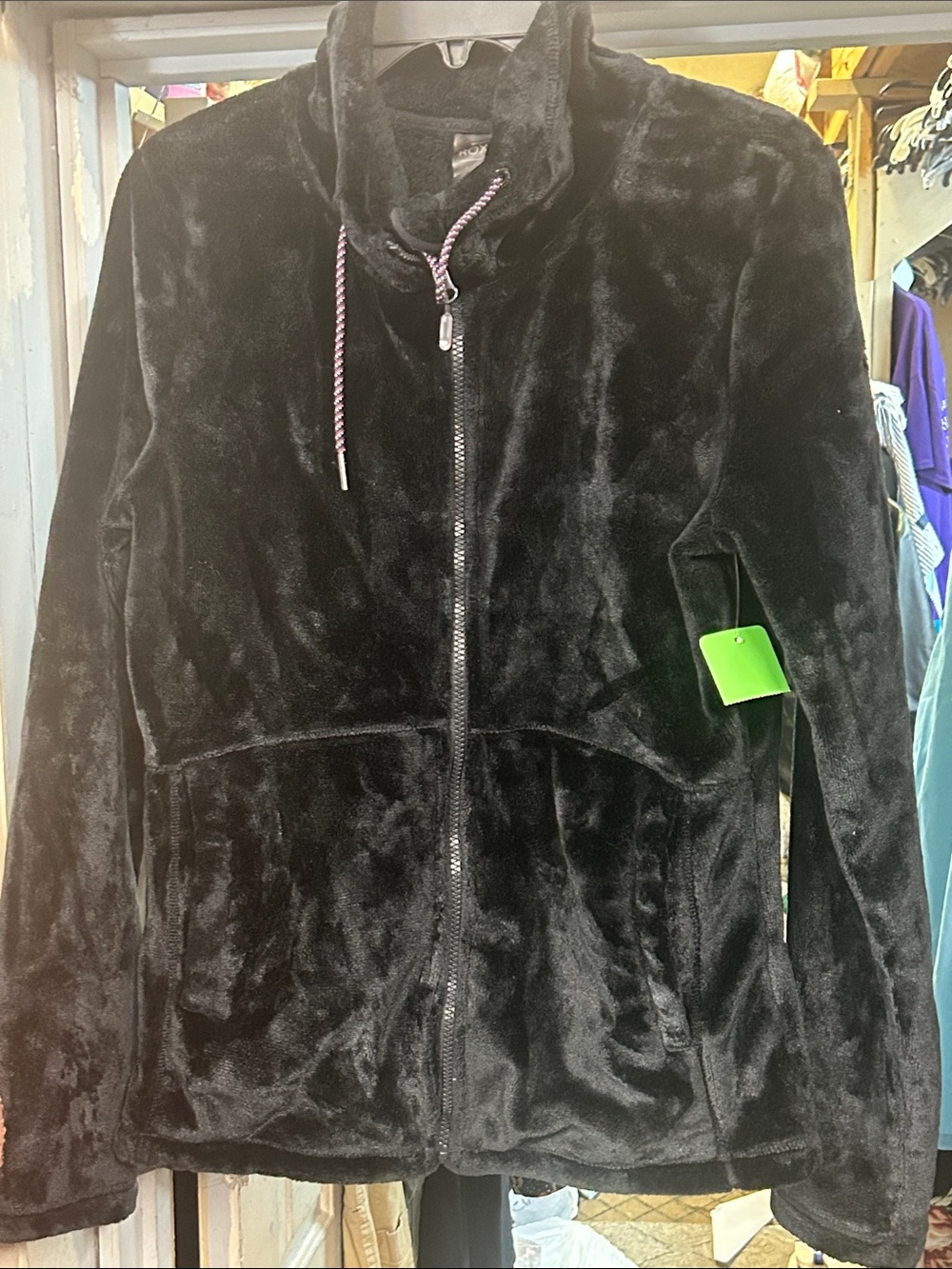 Roxy Black Plush Full-Zip Puffer Jacket OLICB